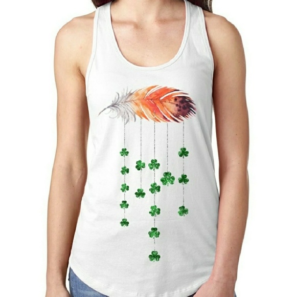 Tops - Shamrock boho feather tank